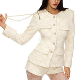 TWOTWINSTYLE Solid Temperament Two Piece Sets For Women O Neck Long Sleeve Coat High Waist Shorts Elegant Set Female Fashion New